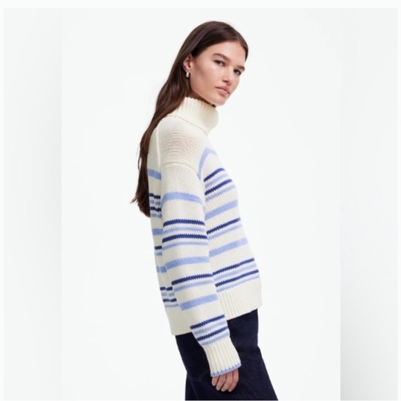 Madewell Striped Turtleneck Sweater - Blue and Cream NWT - Picture 3 of 5